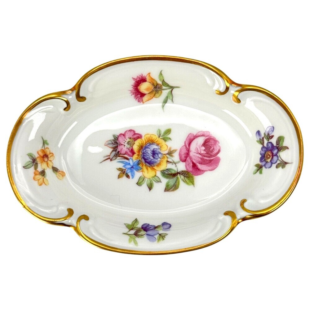 Porcelain Trinket Dish White Gold Germany Decorative Flower